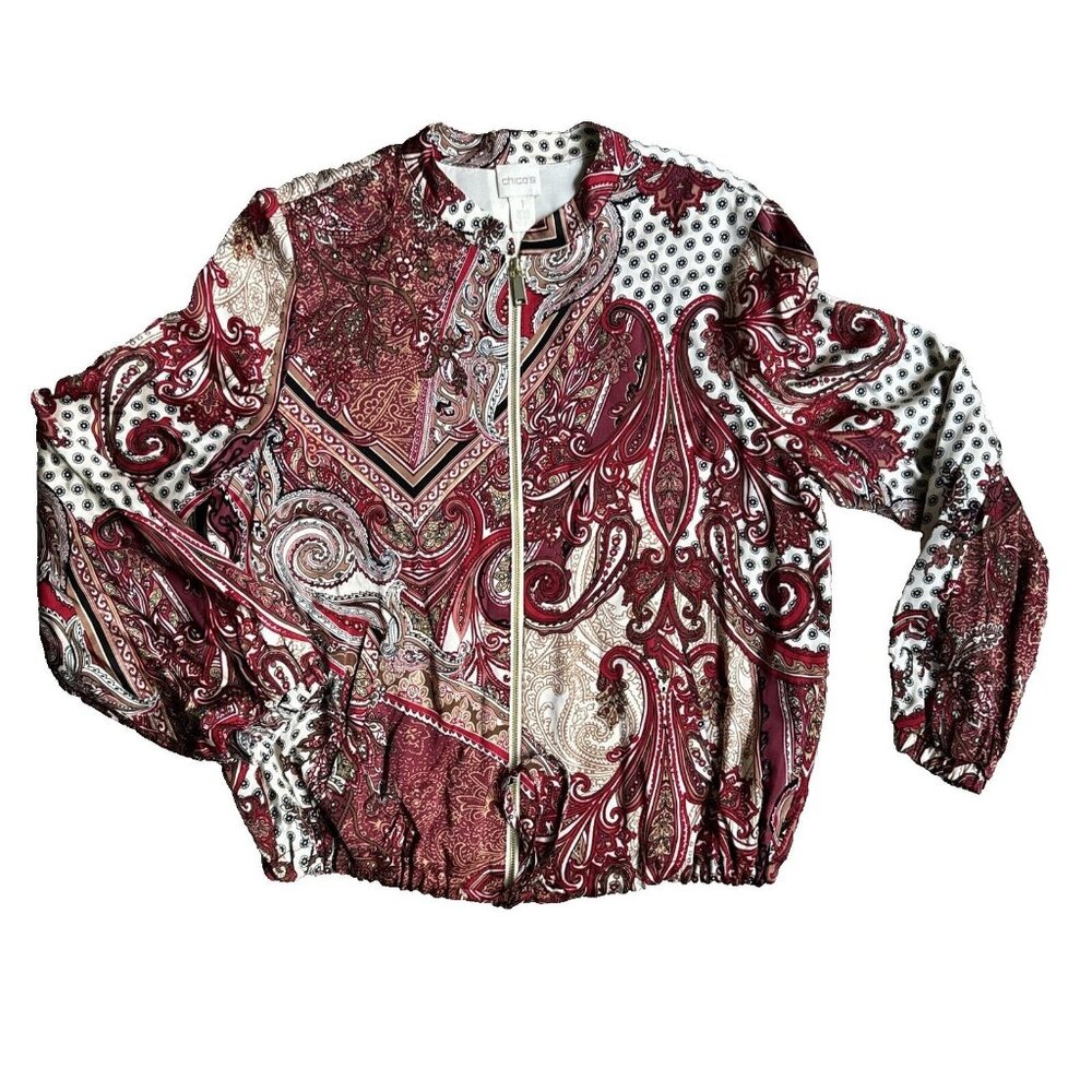 Chicos Paisley Bomber Jacket Womens M Multicolor Lightweight Western Bohemian